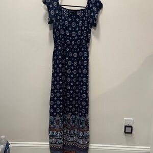 Derek Heart Navy and Multicolor Patterned Maxi Dress
